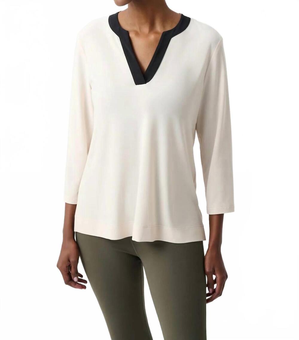 NEW JOSEPH RIBKOFF silky knit top in birch/black